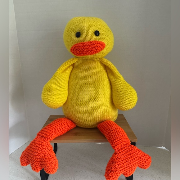 Handmade Yellow & Orange Knitted Easter Duck Plush Stuffed Toy! Spring Decor! - Picture 1 of 15